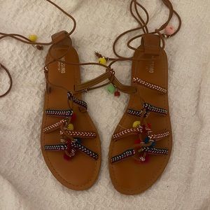 Brown Sandals with colored balls. Worn once. Excellent condition. Size 7